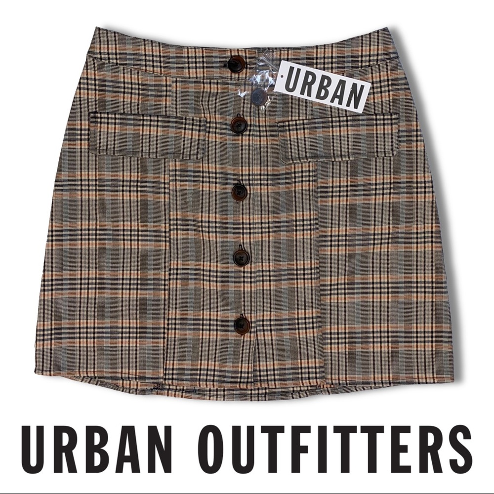 NWT UO Pennsport Plaid Button-Front Skirt